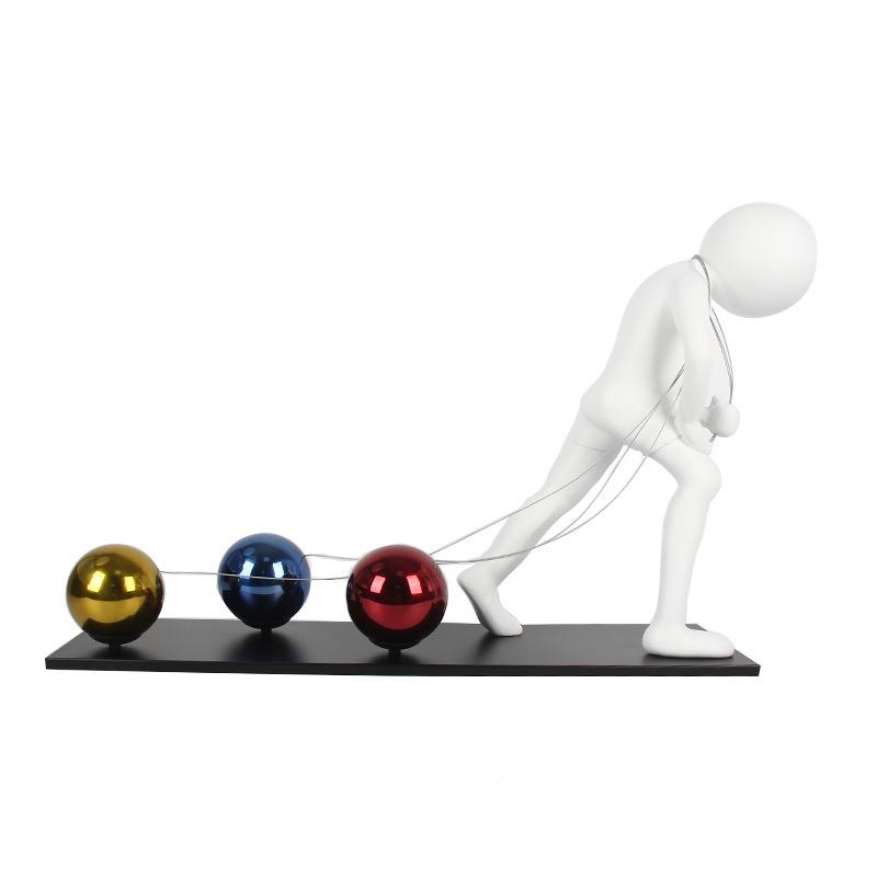 简奢HYV样轻板间创意人物拉球雕摆件商塑场酒店玄约关过道家居装