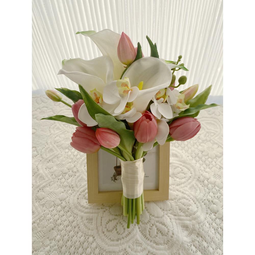 韩式婚礼结婚手感郁金香马蹄莲仿真花束 婚纱摄影拍照新娘手捧花