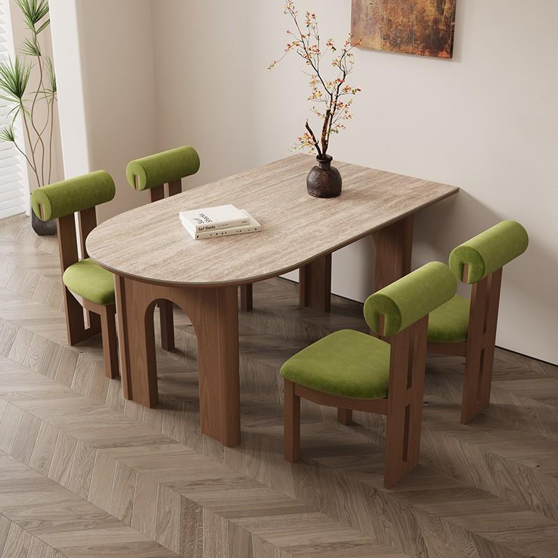 法国中世纪风格的石灰华石板家庭小公寓餐桌设计师岛半圆形壁挂式