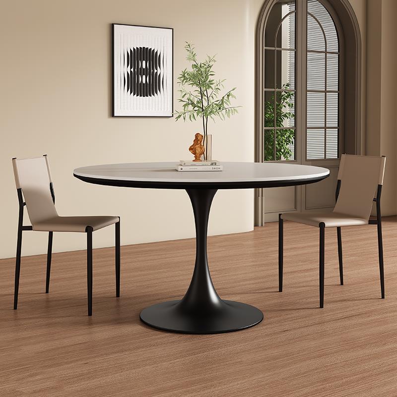 郁金香圆桌意式岩板圆形餐桌简约现代家用小户型饭桌洽谈桌椅组合