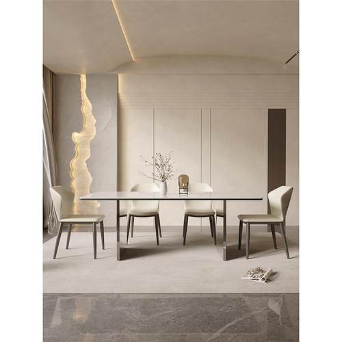 德利丰岩板餐桌不锈钢家用意式极简轻奢高端网红米洛提长方形饭桌