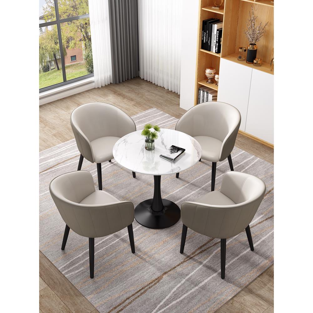 轻奢北欧岩板洽谈小圆桌子售楼处商务休闲奶茶店阳台接待桌椅组合