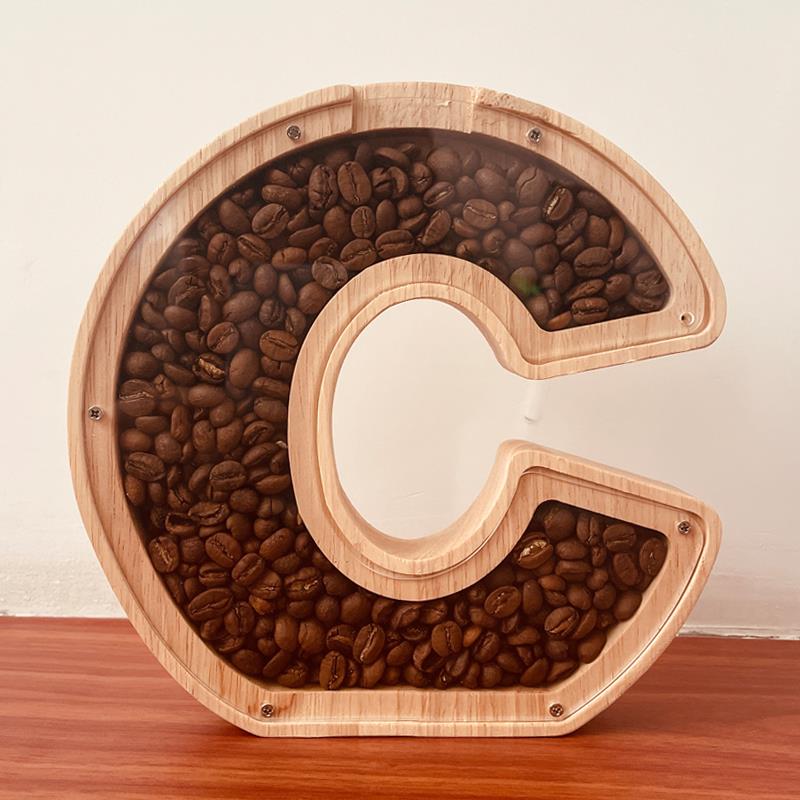 网红英文信实木咖啡豆相框桌子生日礼物装饰品创意硬币储钱罐