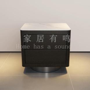 极简方形储物床头柜大理石实木简约卧室收纳设计师岩板床边柜 意式