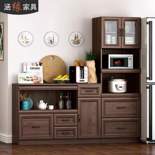 现代简约餐柜高低组合柜多功能厨房碗盘柜微波炉收纳柜定制7G-203