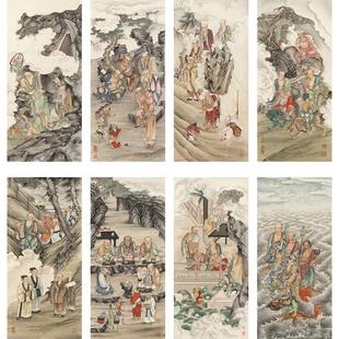 夏荆山百幅罗汉-(4)国画人物艺术微喷绢布复制画客厅玄关装饰画