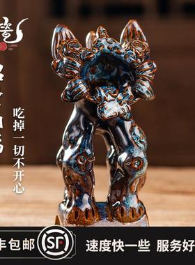 瓦猫云南非遗大理丽江纯手工陶瓷招财祈福创意摆件工艺品礼物礼品