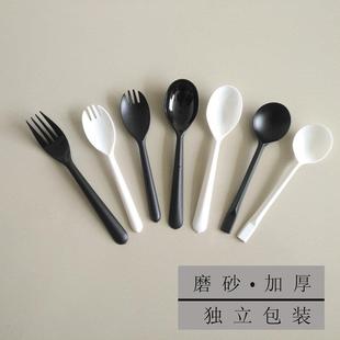 加厚一次性勺子长柄塑料外卖饭勺甜品勺叉勺一体加长加硬独立包装