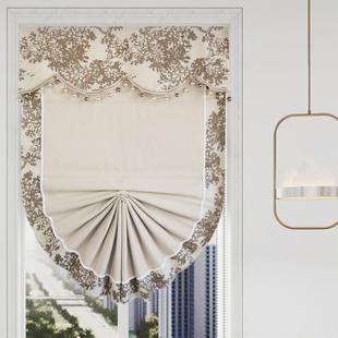 现代新中式客厅卧室饭厅遮光升降罗马帘扇形帘咖色米色窗帘含轨道