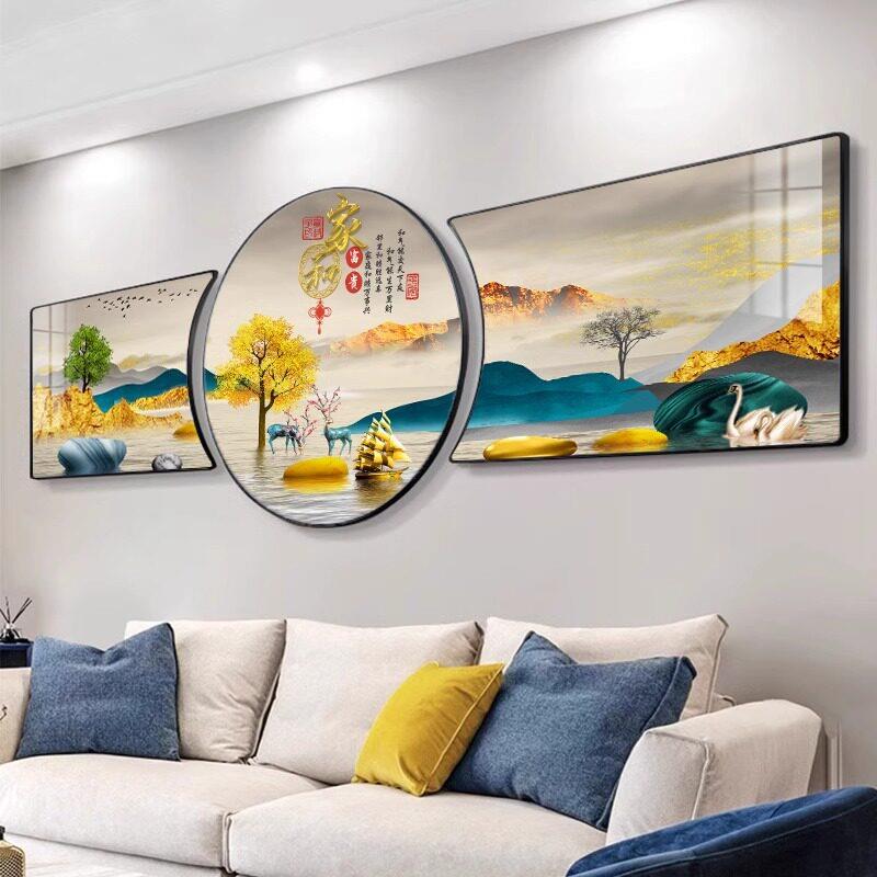 家和富贵客厅装饰画新中式沙发背景墙挂画轻奢三联画2023新款壁画
