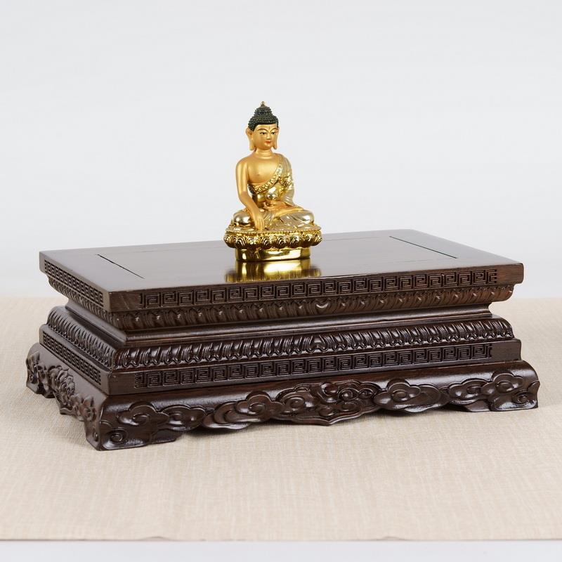 实木佛像财神金刚底座家居鱼缸财神实木摆件增高方形托架