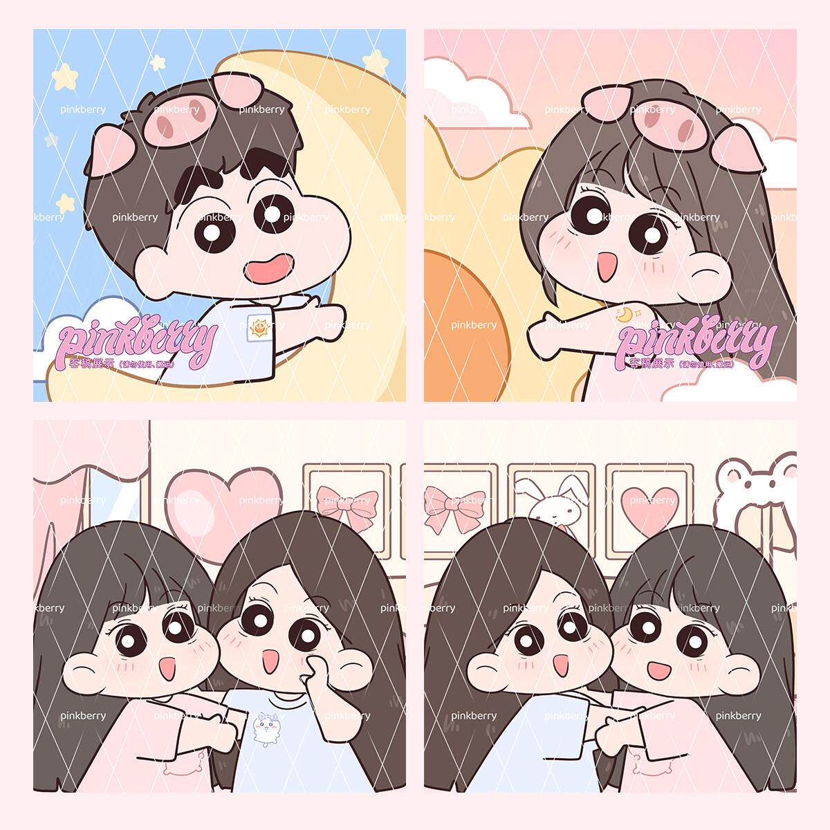 手绘头像蜡笔小新风格卡通可爱搞怪情侣Q版简笔画照片转画像定制