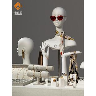意朴园白色头模型道具女模特饰品帽子假发围巾支架项链手模展示架