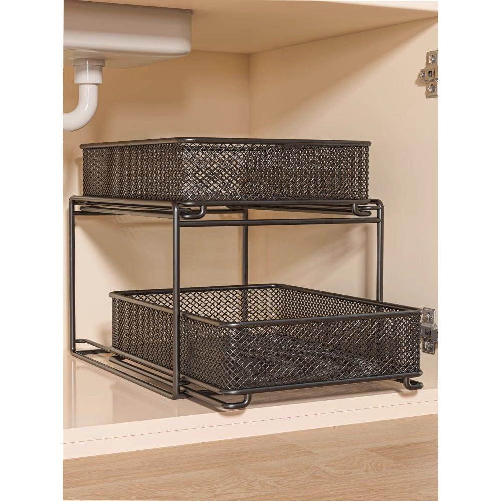 橱柜拉篮调料架碗碟收纳架水池抽屉分层架厨房下水槽置物架抽拉式,厨房/烹饪用具,水槽置物架,淘宝优惠券,粉丝福利购,淘宝优惠卷