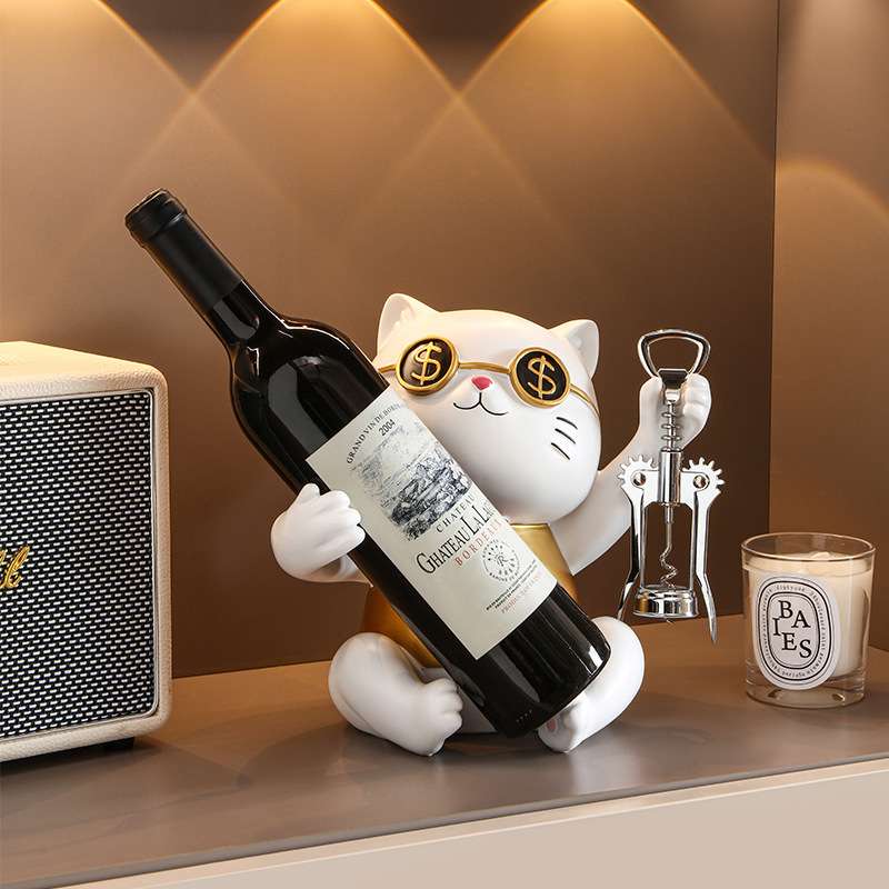 可爱招财猫红酒架摆件酒柜客厅家居装饰品创意树脂工艺品跨境