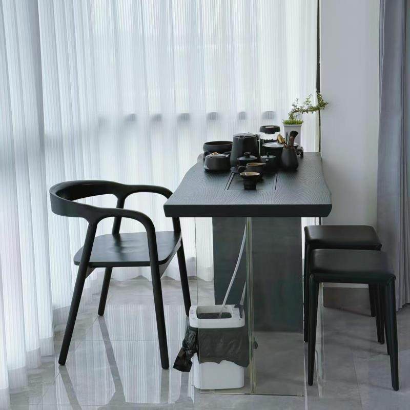 阳台茶桌椅组合新中式实木茶台原木小户型现代简约家用黑色泡茶桌