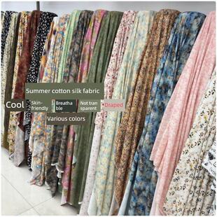 夏季棉丝高端面料棉丝人造丝数码印花凉爽透气睡衣服装面料