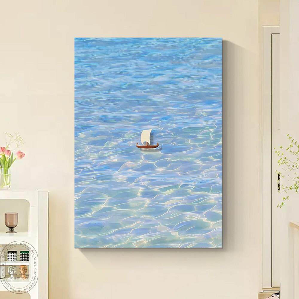 一帆风顺客厅装饰画大海风景现代简约餐厅壁画入户玄关水波纹挂画