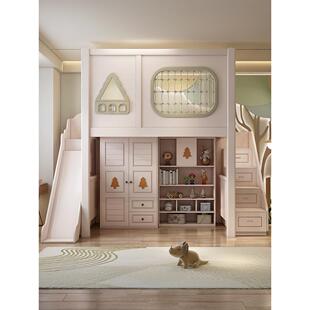 儿童上床下书桌高、矮床与书桌衣橱一体床组合交错双层床