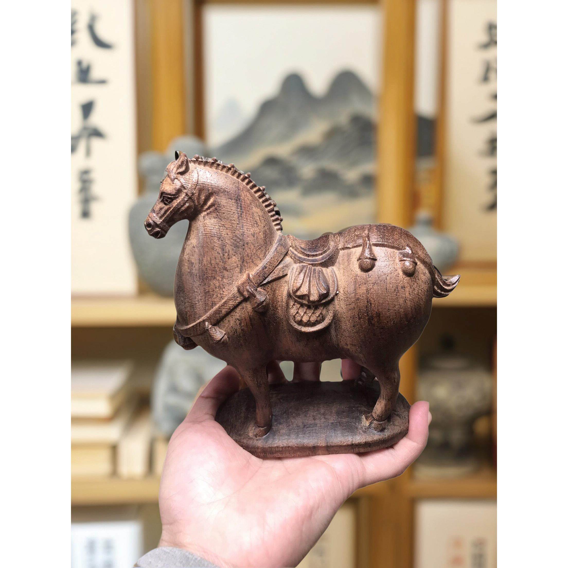 越南芽庄老料沉香马唐马木质摆件木雕工艺品送礼马到成功办公室