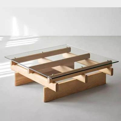 北欧实木茶几客厅家用小户型现代简约轻奢玻璃长方形原木风咖啡桌