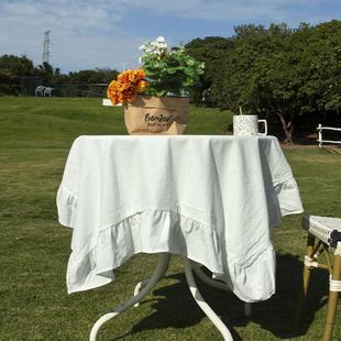 田园ins风圆桌子台布白色桌布法式复古氛围圆形茶几盖布棉麻布艺