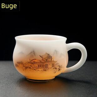 冰种玉瓷茶杯主人杯单杯带把个人专用高档陶瓷功夫茶具防烫品茗杯