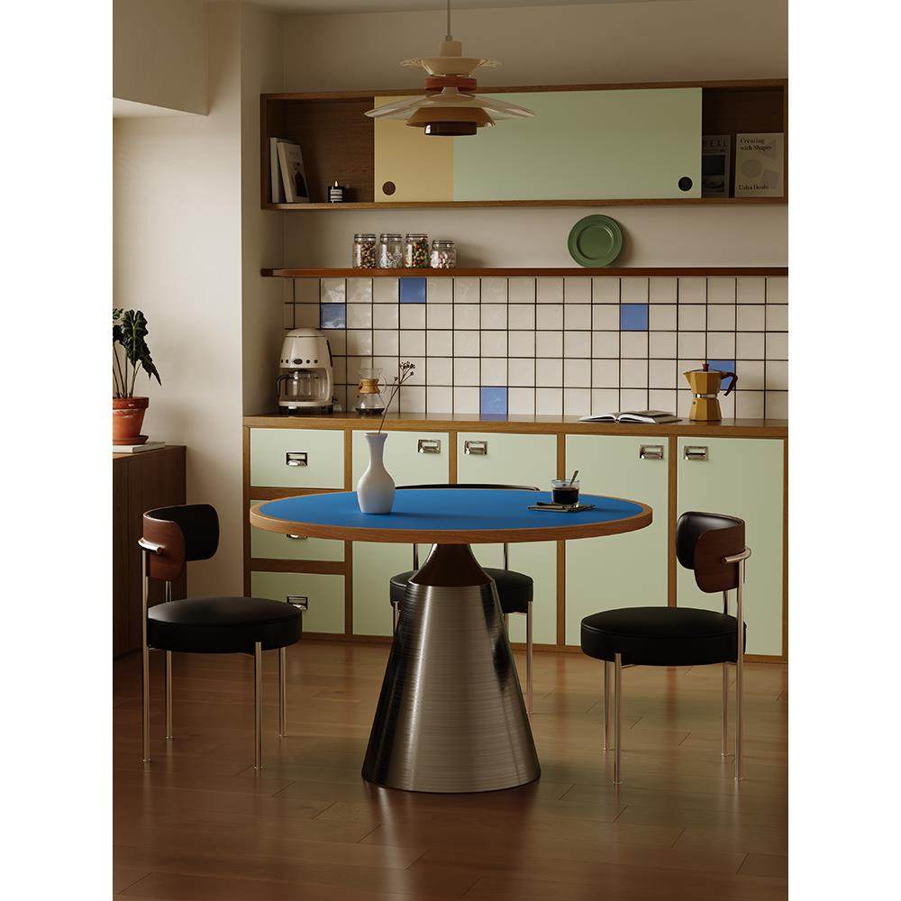 法式中古风实木岩板圆形餐桌家用小户型覆古风圆形餐桌椅组合,住宅家具,岩板餐桌,淘宝优惠券,粉丝福利购,淘宝优惠卷