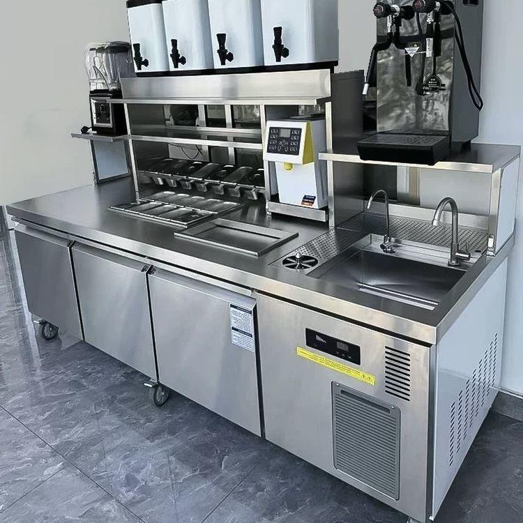 水吧台商用奶茶水吧工作台冷藏开槽小料操作台奶茶店设备全套跨境