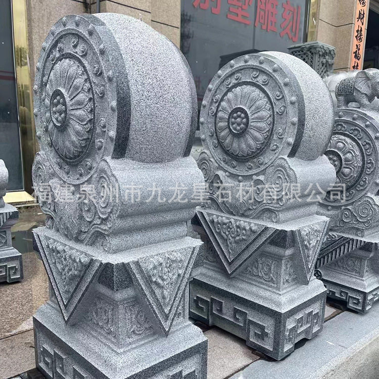 厂家直销石雕花岗岩门墩抱鼓石晚霞红貔貅抱鼓庭院酒店大象摆件