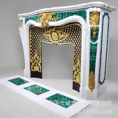 天然理石奢石孔雀绿汉大白玉高端FVR造法式大型理石壁炉