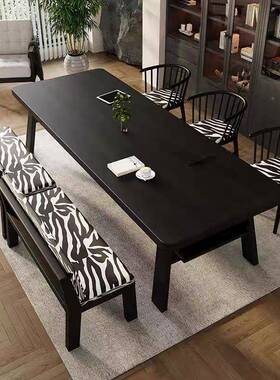 大长桌客家用实木餐桌书桌黑46861作色画双厅人学习写字桌书桌办