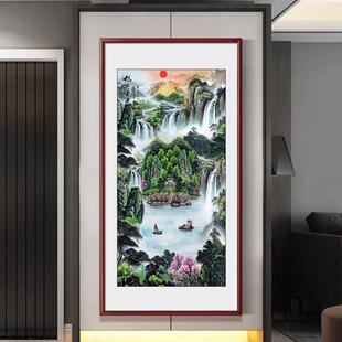 宝山水画挂画门玄关画DUB竖版八进方来财装饰走盆廊过道壁聚画办