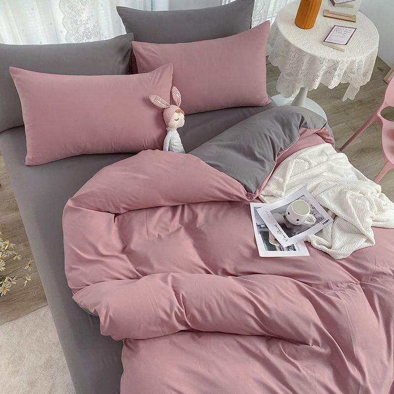 水洗棉四迪晶家纺纯色床单被套三件件套学生宿舍床上笠用品床格子