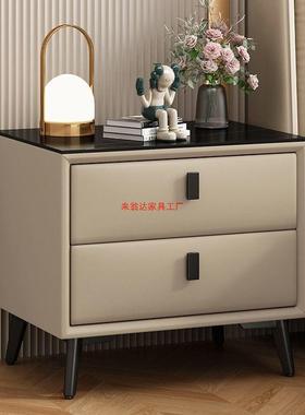 皮质床头柜边现代约家用轻奢小简JUR储型多功能实木卧室收纳床柜