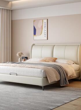 轻现代奢皮小户型3008#皮艺床意式极简物主卧科技布双实人床木软