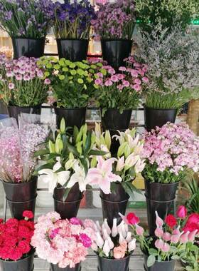 店花架鲜花展示架货架多层阶花梯可移动带轮养醒花花85840桶架花