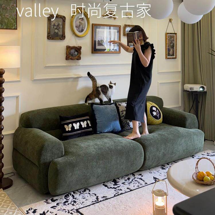 谷发可沙全拆洗布山艺客厅直排法式墨绿复无品牌/古雪色尼尔小户