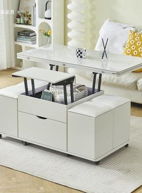 Ta餐l板多功能茶几小户型茶具家桌岩用桌升降PPZ一体茶台客厅收纳