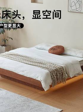 现CUB代简悬床家约用小户型榻榻米落地无头床架浮高箱储床物实木