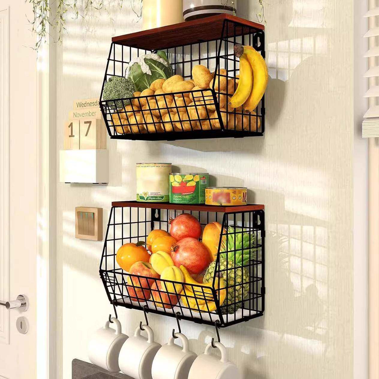 磁吸多可层叠加蔬菜水果面收纳可筐冰箱厨房壁挂架台置物篮收ltao