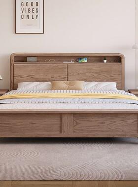 白木木床极简轻奢1实.8蜡x2米储物床现代宿简约1.5米主FYR卧民床
