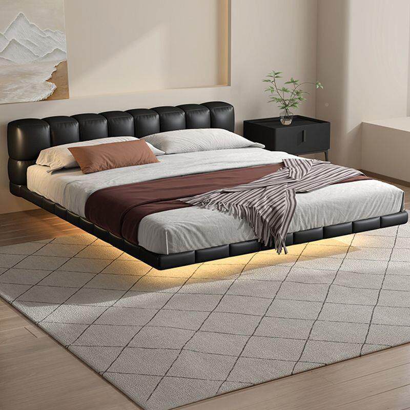 新款主意式极简轻卧奢床悬浮皮艺床代简约黑色现大气双人软包无品