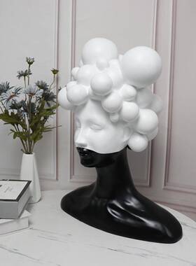 简约现样板房关玄女神头上泡泡孩人物代雕塑摆件1酒柜女家居装饰