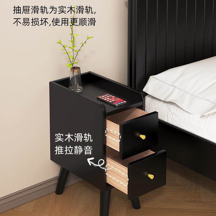 实木床柜卧室迷你无品牌/极窄1夹5cm20公分边柜小户型窄边缝黑床