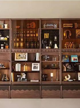 实木自由组合美书柜玻璃北一黑桃木体整墙展示73026柜卡座客厅胡