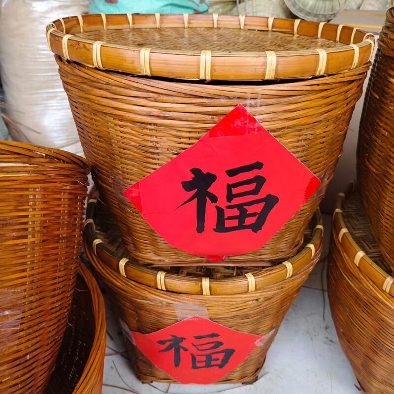 复古色竹编箩筐做旧竹条筐饭店明档食材展示土特产摆放簸箕老物件