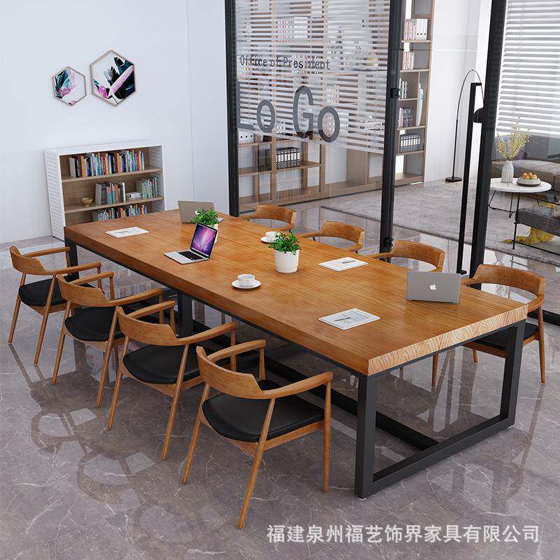 现代简约实木会议桌长公桌司员工铁艺电脑办桌公桌大无品牌/型洽