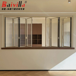 开放式厨房左右折叠窗室内无框窗户餐厅酒楼全开窗展示台推拉窗