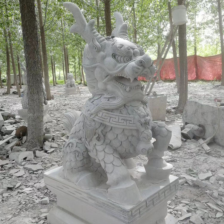 北京石狮看门狮子摆件一对 别墅大理石青石狮子貔貅 大门麒麟石雕